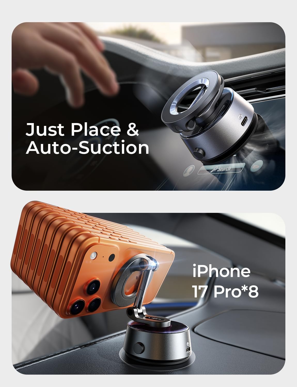 LISEN Suction Phone Mount【2026 Auto Vacuum 3.0】, 360 Adjustable Magnetic Phone Holder for Car Dashboard Universal Magsafe Accessories Gifts for Men Women for iPhone 17 Pro Max Air 16 15 14 13 12